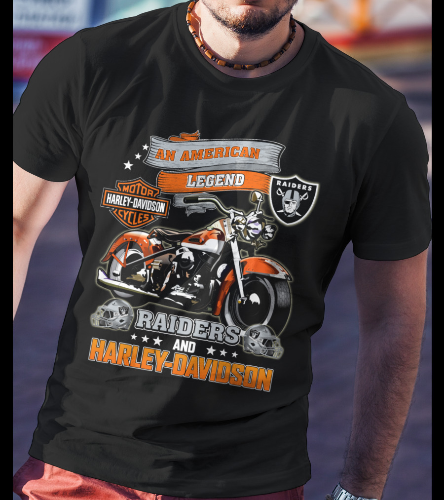 An American Legend Raiders And Harley Davidson Motorcycle Nfl Oakland Raiders And Harley Davidson Cycles T-Shirt