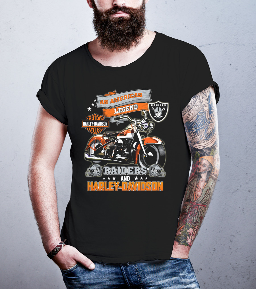 An American Legend Raiders And Harley Davidson Motorcycle Nfl Oakland Raiders And Harley Davidson Cycles T-Shirt