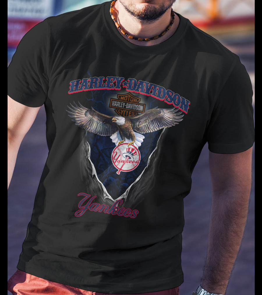Harley Davidson Motorcycles New York Yankees Eagle T-Shirt