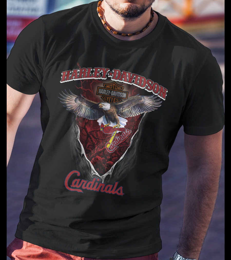 Harley Davidson St Louis Cardinals Motor Cycle Eagle T-Shirt