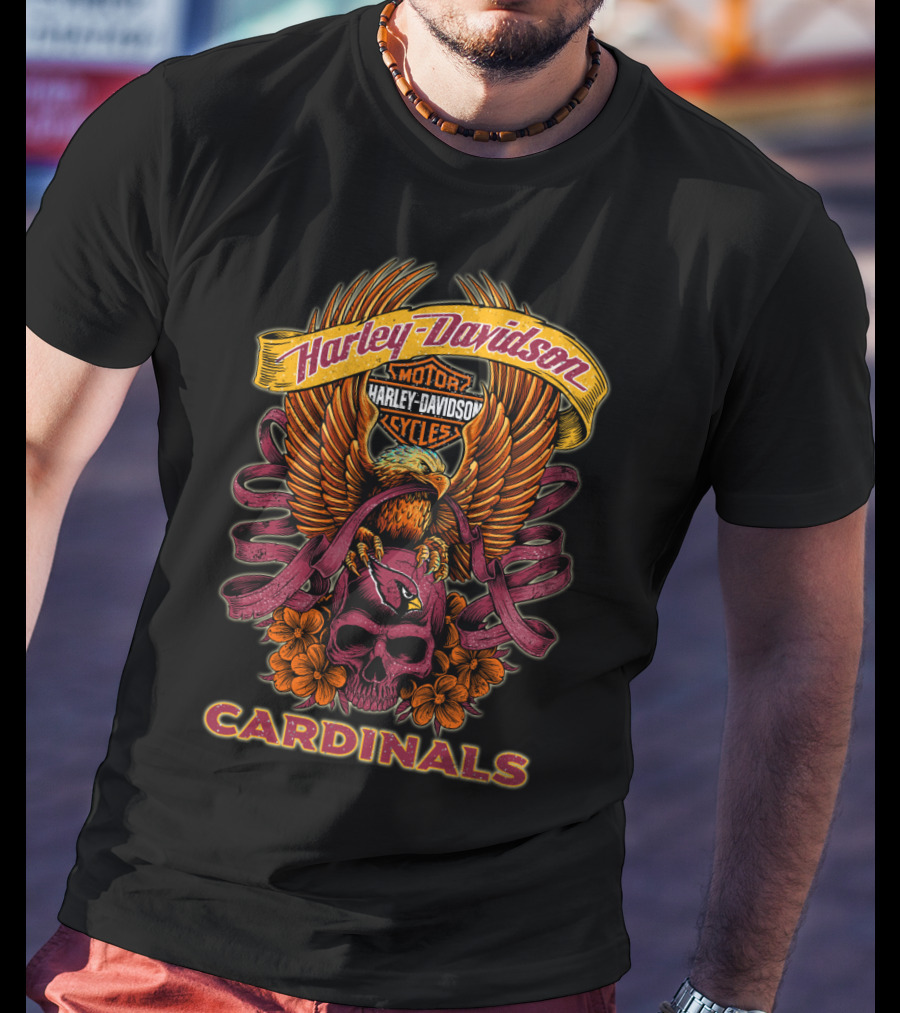 Harley Davidson Cardinals Motor Cycles Eagle Skull Flowers T-Shirt