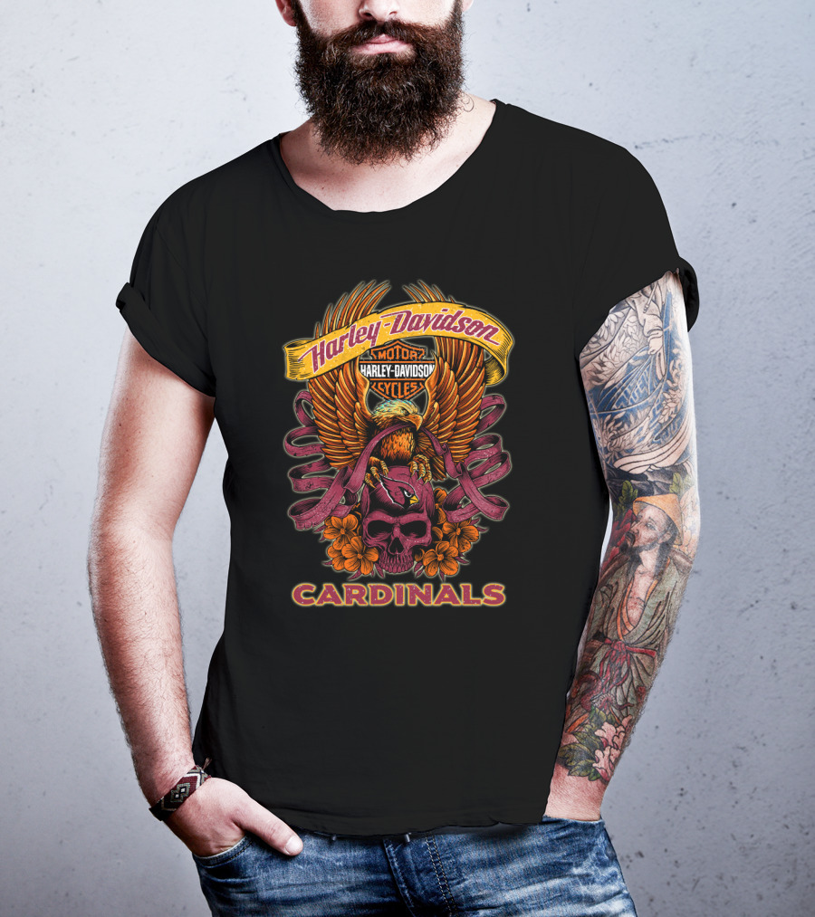 Harley Davidson Cardinals Motor Cycles Eagle Skull Flowers T-Shirt