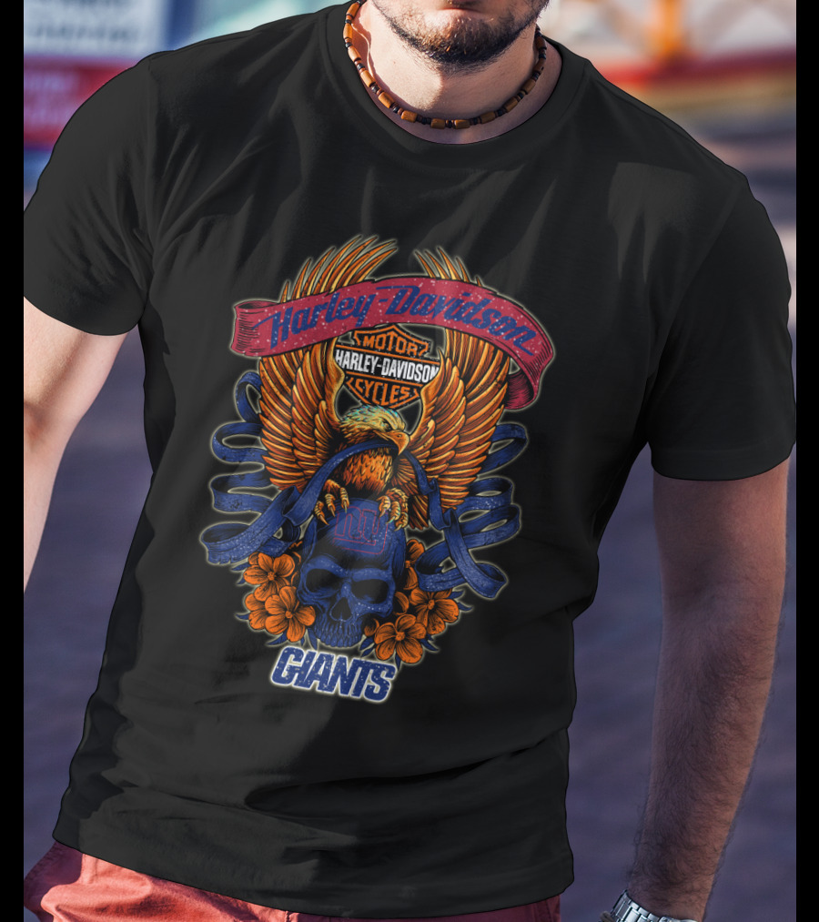Harley Davidson Motor Cycles Eagle New York Giants T-Shirt