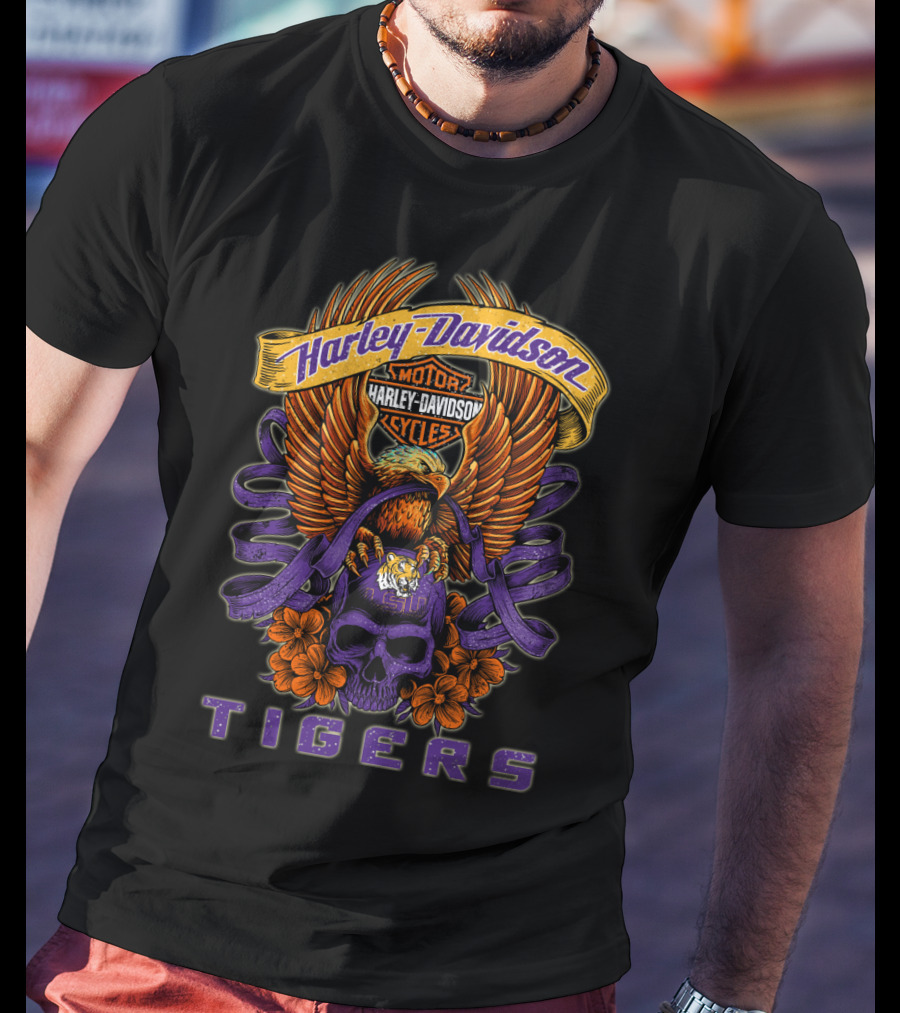 Harley Davidson Motor Cycles Lsu Tigers T-Shirt
