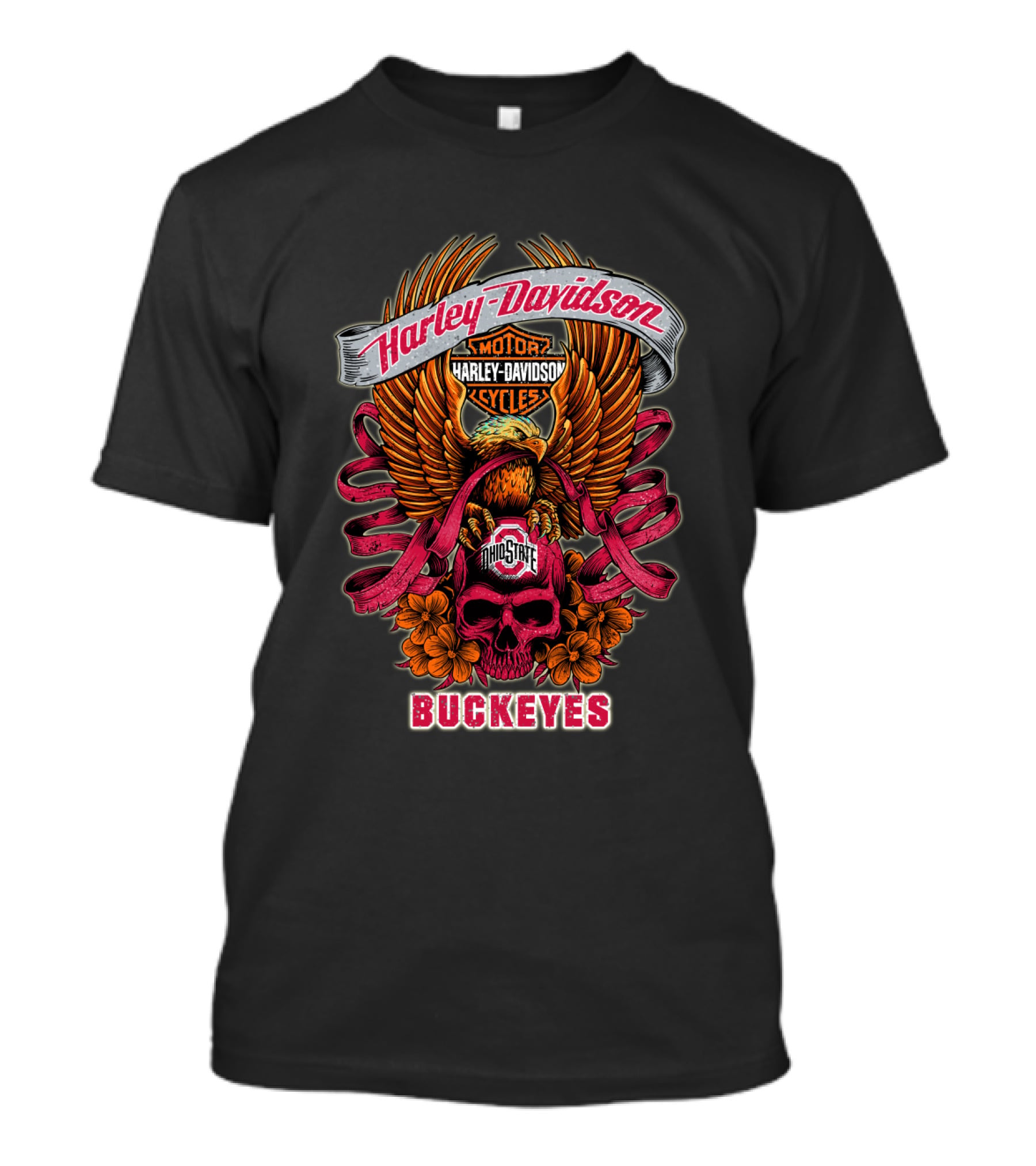 Harley Davidson Ohio State Buckeyes Skull And Eagle T-Shirt