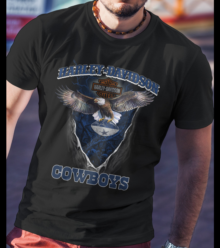 Harley Davidson Motor Cycle Eagle Cowboys T-Shirt