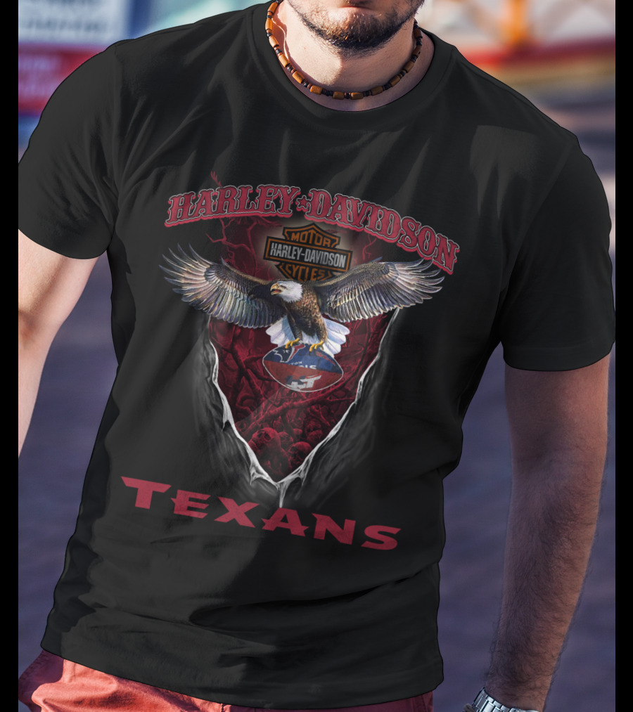 Harley Davidson Motor Cycle Eagle Texans Nfl Houston T-Shirt