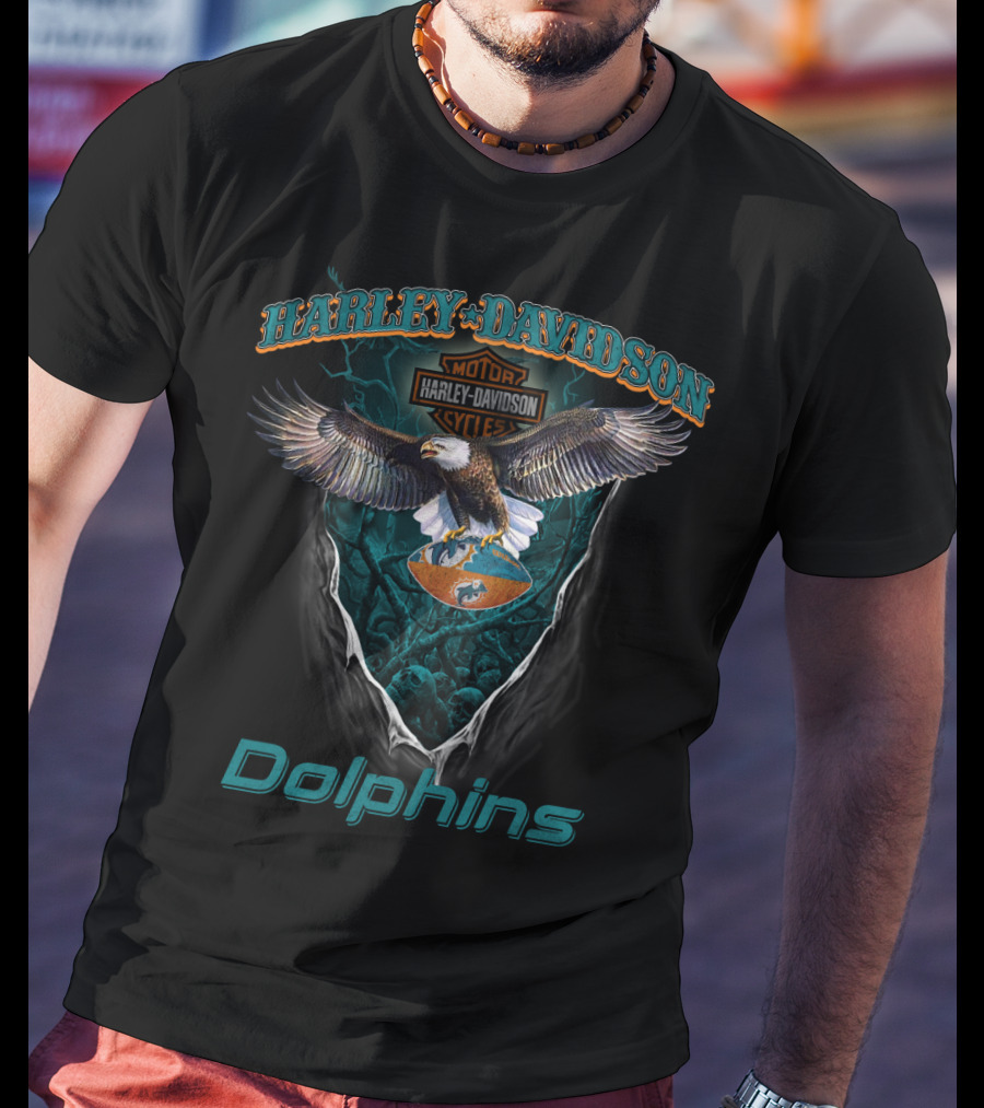 Harley Davidson Motor Cycles Dolphins Miami Nfl Eagle T-Shirt
