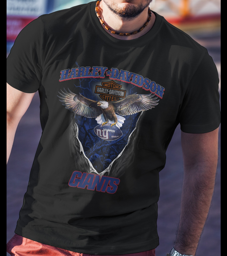 Harley Davidson Motor Cycles Giants Ny Football T-Shirt