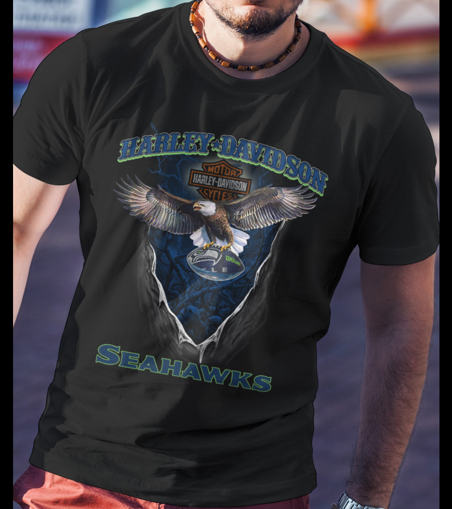 Harley Davidson Motor Cycles Seahawks Eagle T-Shirt