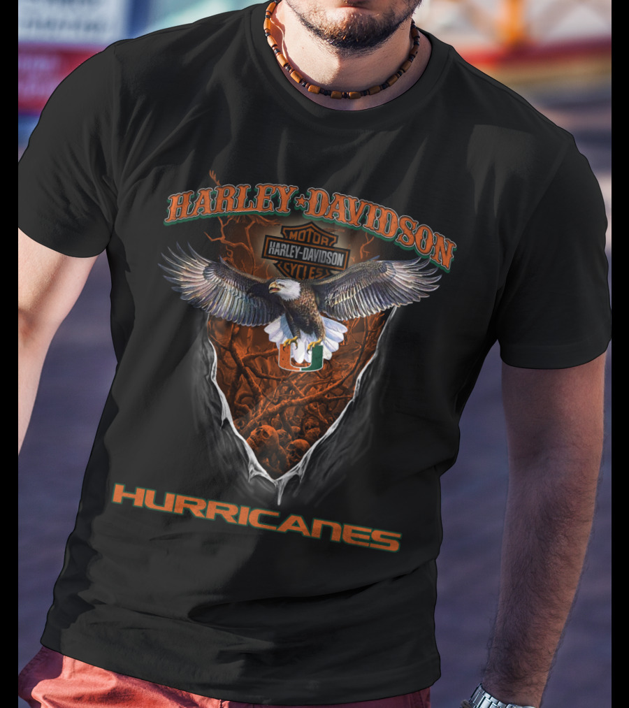 Harley Davidson Hurricanes Motorcycles Miami Logo Eagle T-Shirt