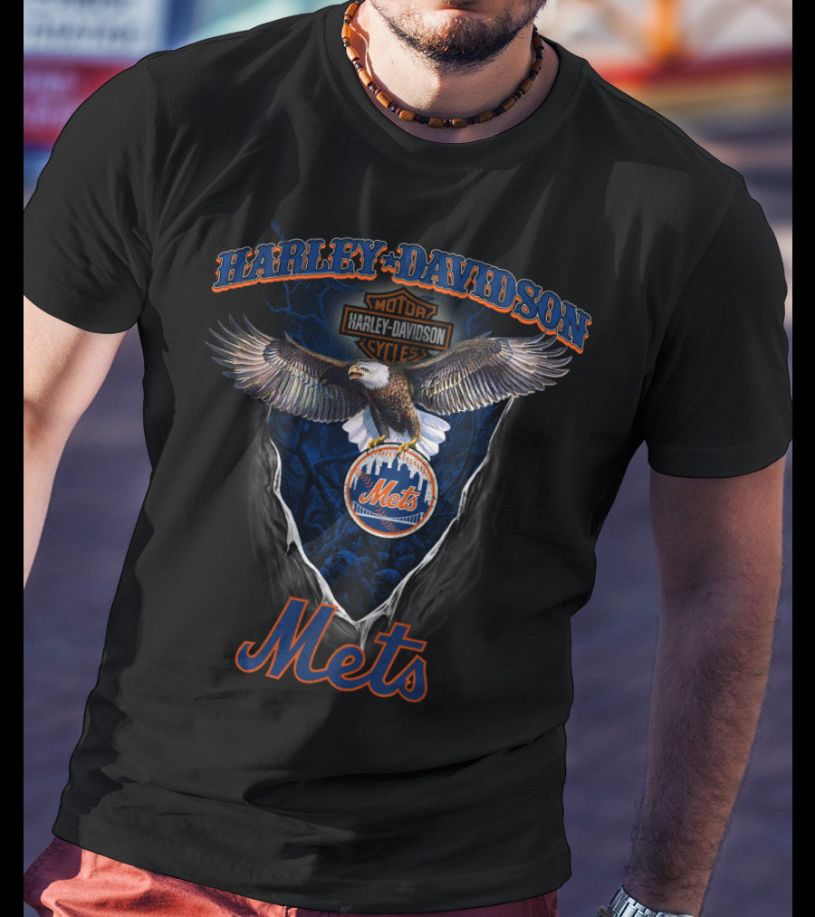 Harley Davidson Motor Cycles Mets Eagle New York T-Shirt