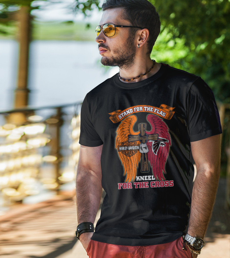 Stand For The Flag Kneel For The Cross Harley Davidson Atlanta Falcons T-Shirt