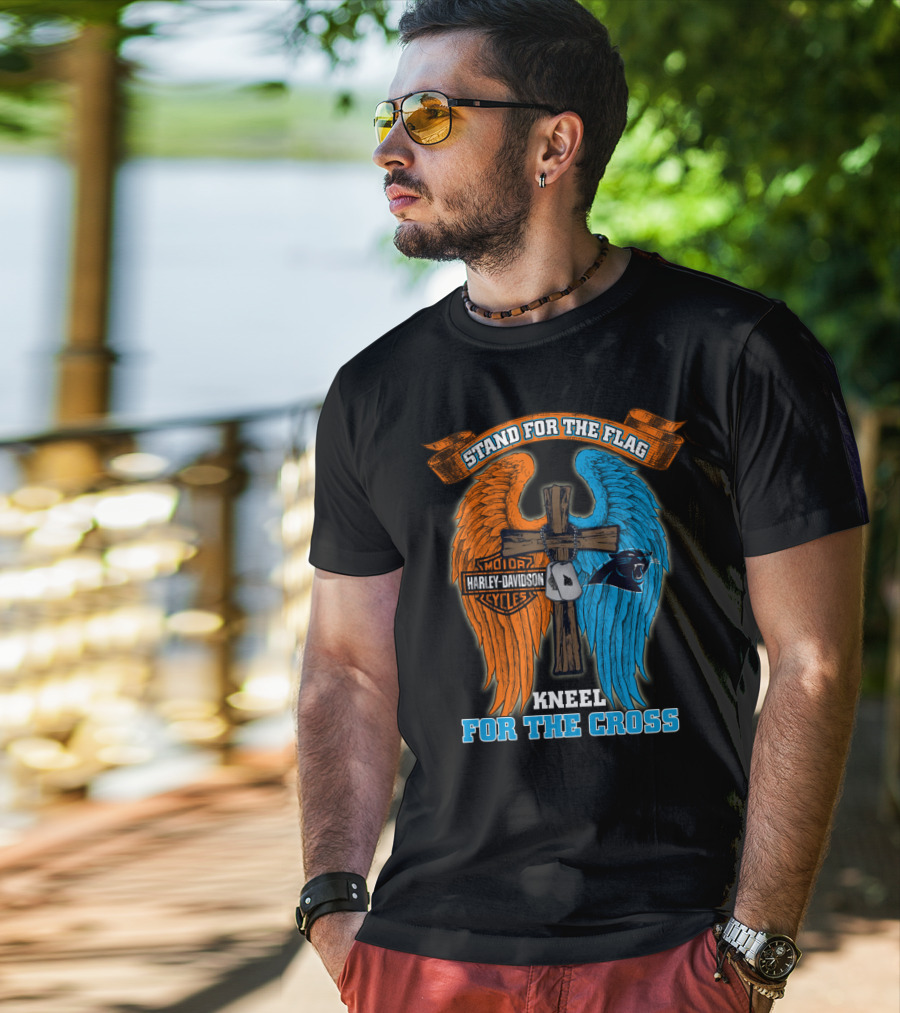 Stand For The Flag Kneel For The Cross Harley Davidson Carolina Panthers T-Shirt