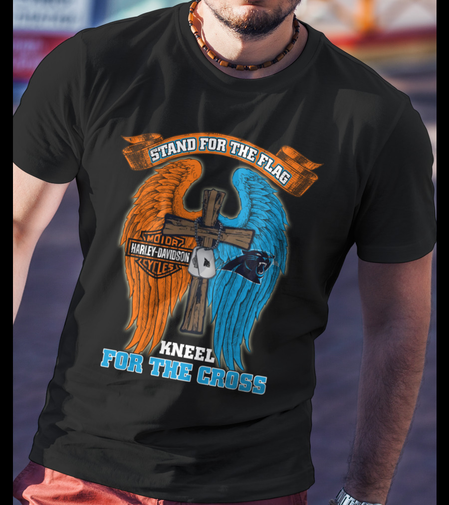 Stand For The Flag Kneel For The Cross Harley Davidson Carolina Panthers T-Shirt