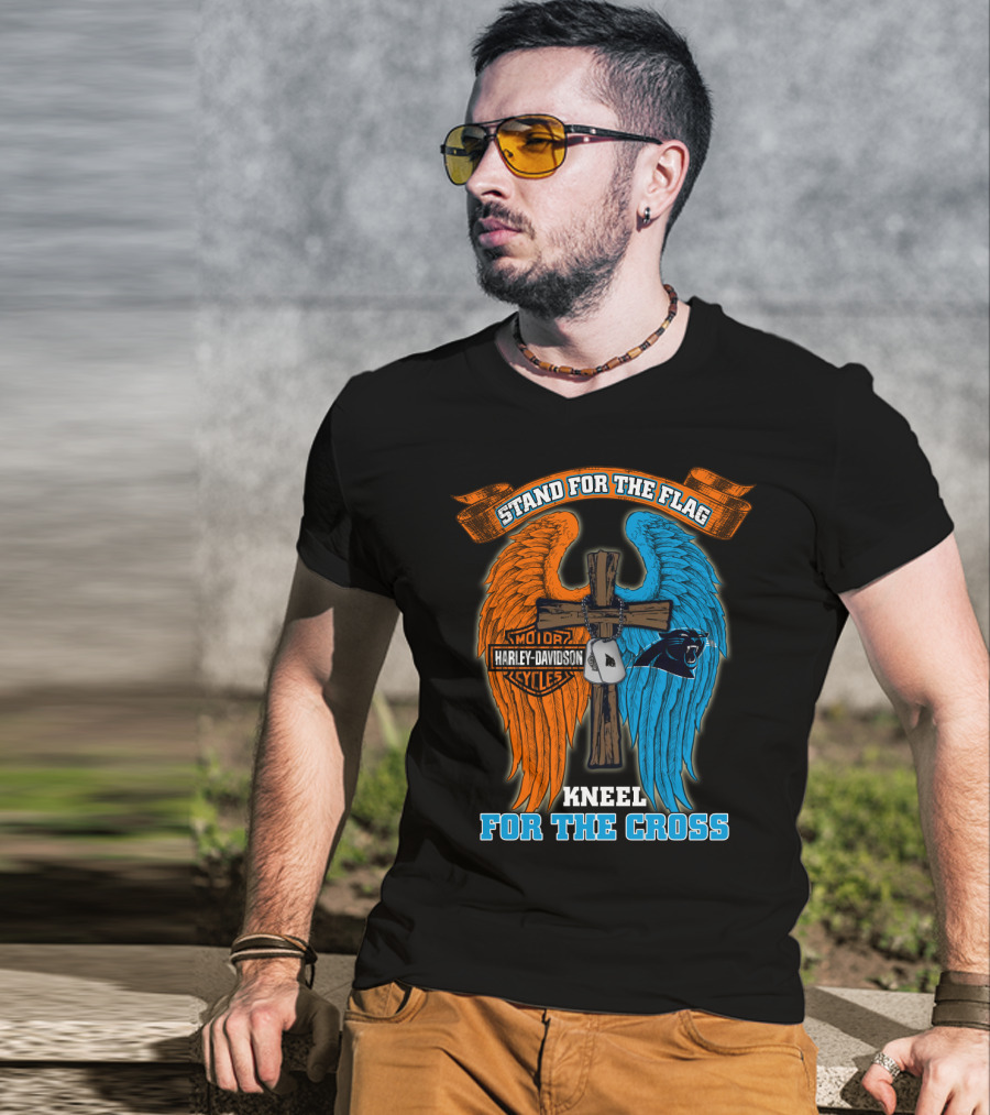 Stand For The Flag Kneel For The Cross Harley Davidson Carolina Panthers T-Shirt