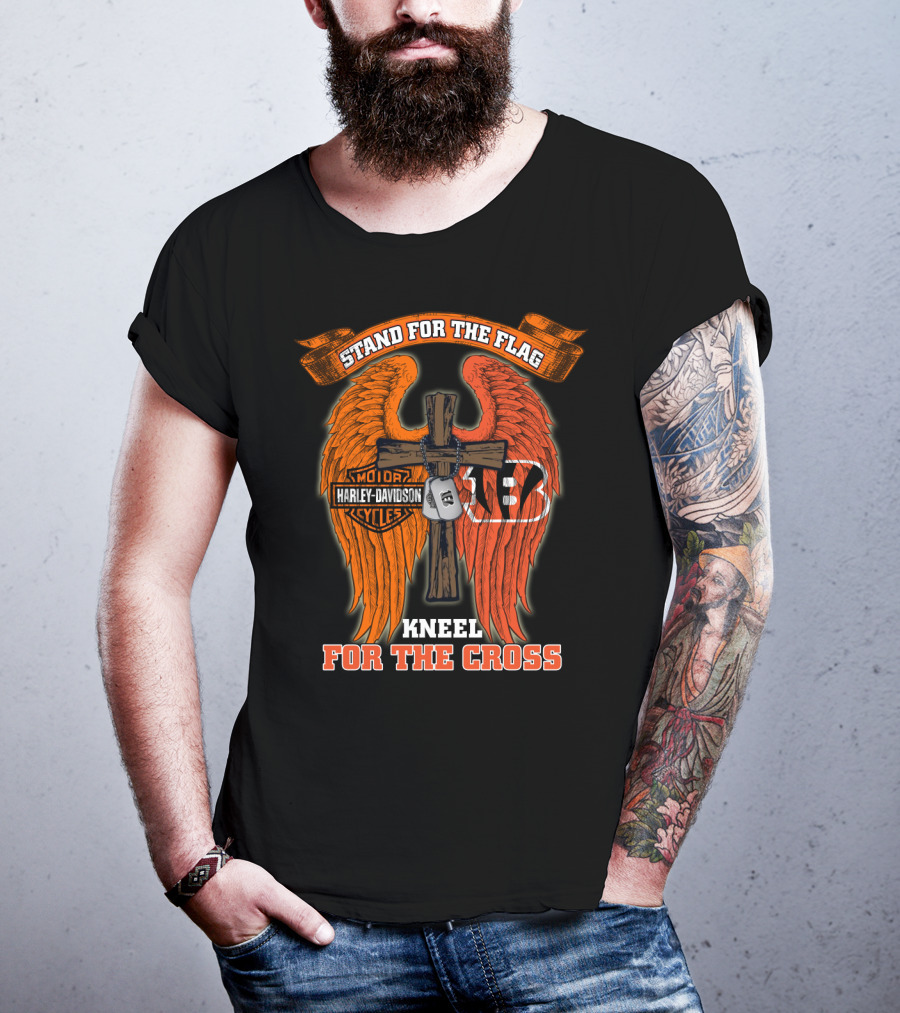 Stand For The Flag Kneel For The Cross Harley Davidson Cincinnati Bengals T-Shirt