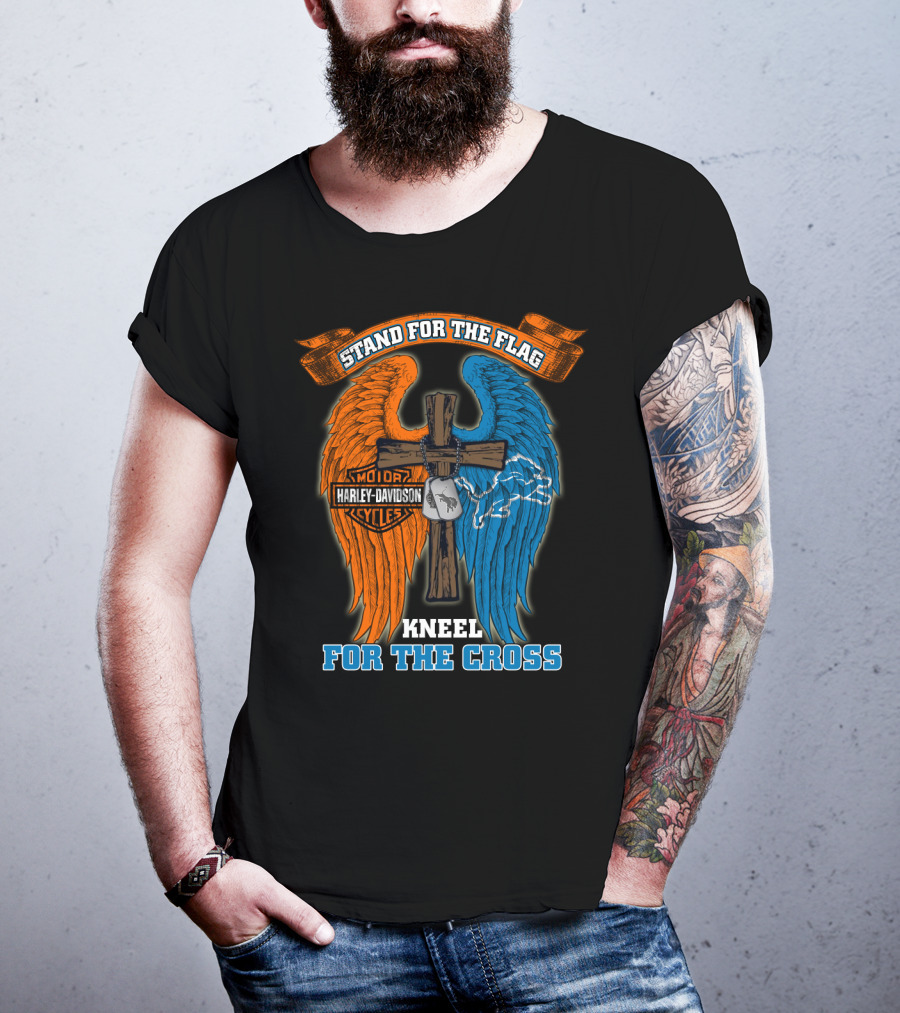 Stand For The Flag Kneel For The Cross Harley Davidson Detroit Lions T-Shirt