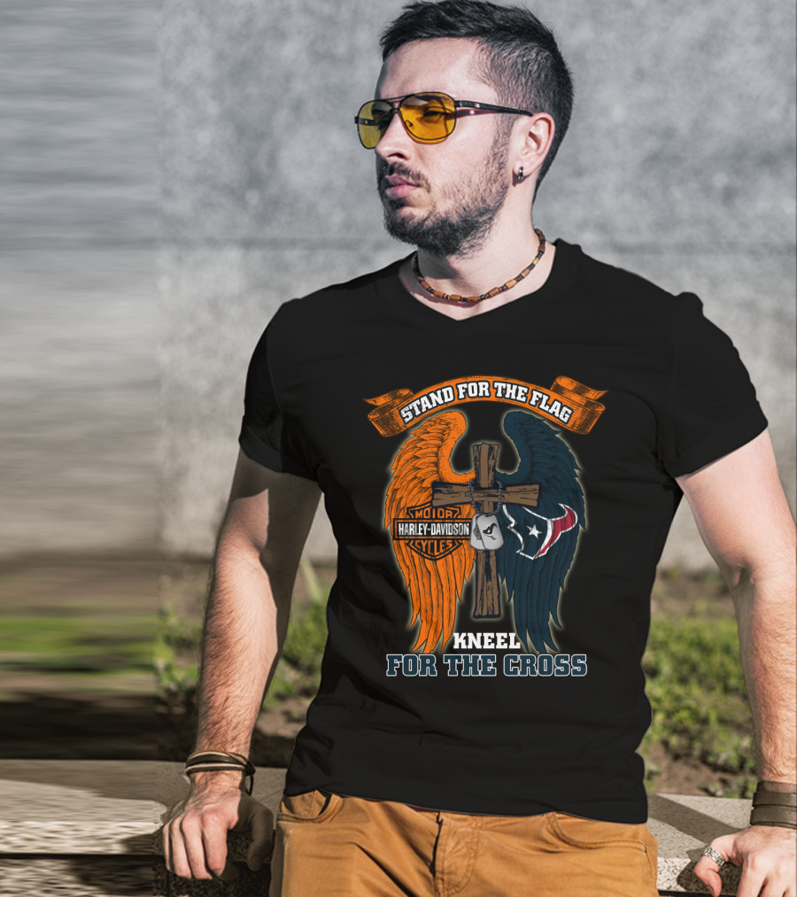 Stand For The Flag Kneel For The Cross Harley Davidson Houston Texans T-Shirt