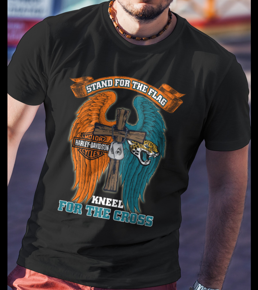 Stand For The Flag Kneel For The Cross Harley Davidson Motorcycles Jacksonville Jaguars T-Shirt