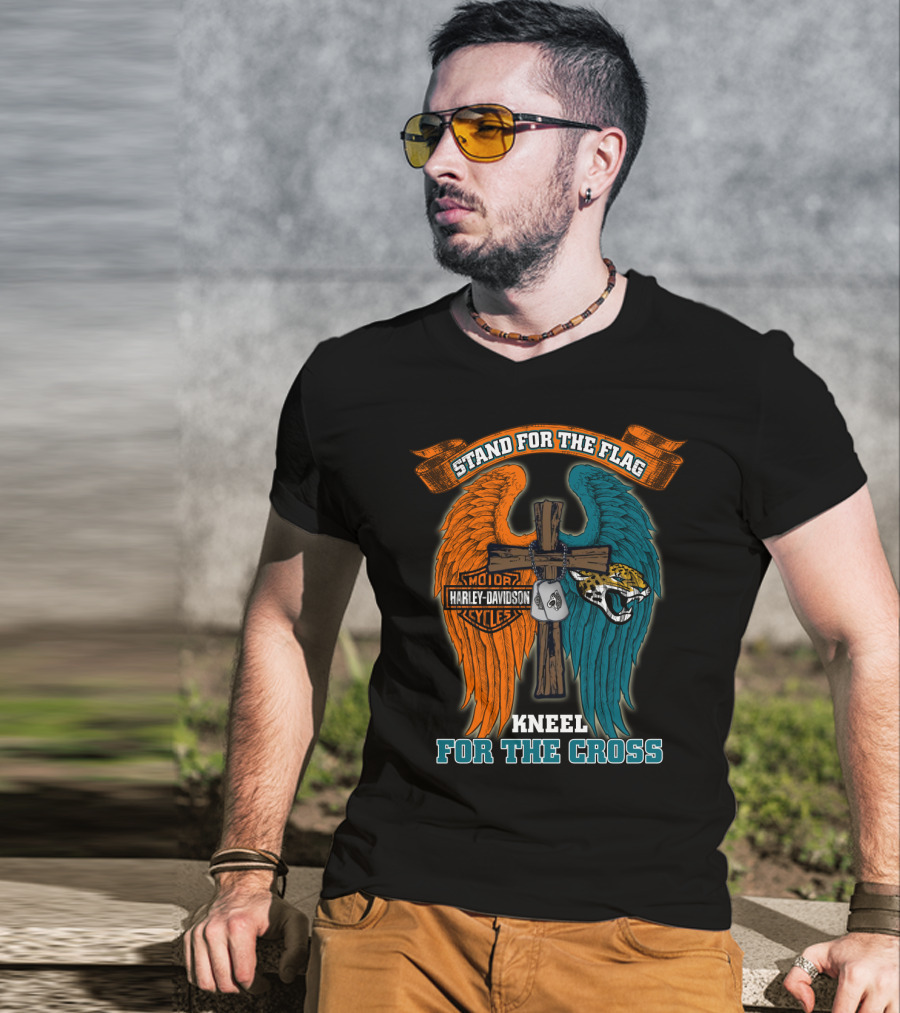Stand For The Flag Kneel For The Cross Harley Davidson Motorcycles Jacksonville Jaguars T-Shirt