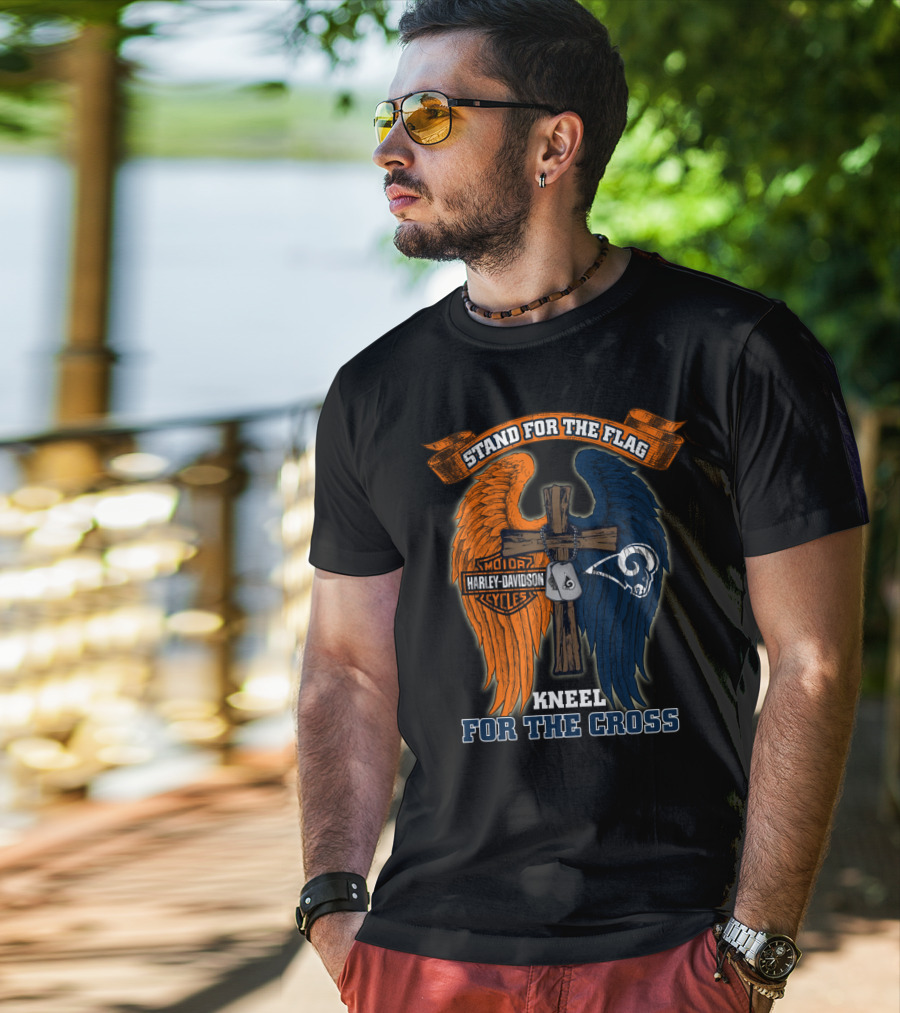 Stand For The Flag Kneel For The Cross Harley Davidson Los Angeles Rams T-Shirt