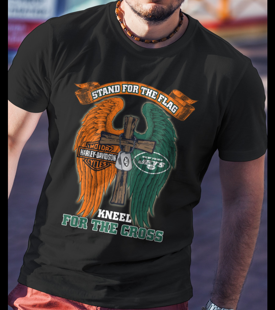 Stand For The Flag Harley Davidson New York Jets Kneel For The Cross T-Shirt