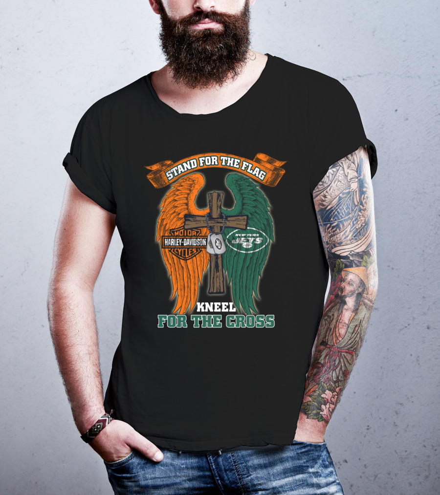 Stand For The Flag Harley Davidson New York Jets Kneel For The Cross T-Shirt
