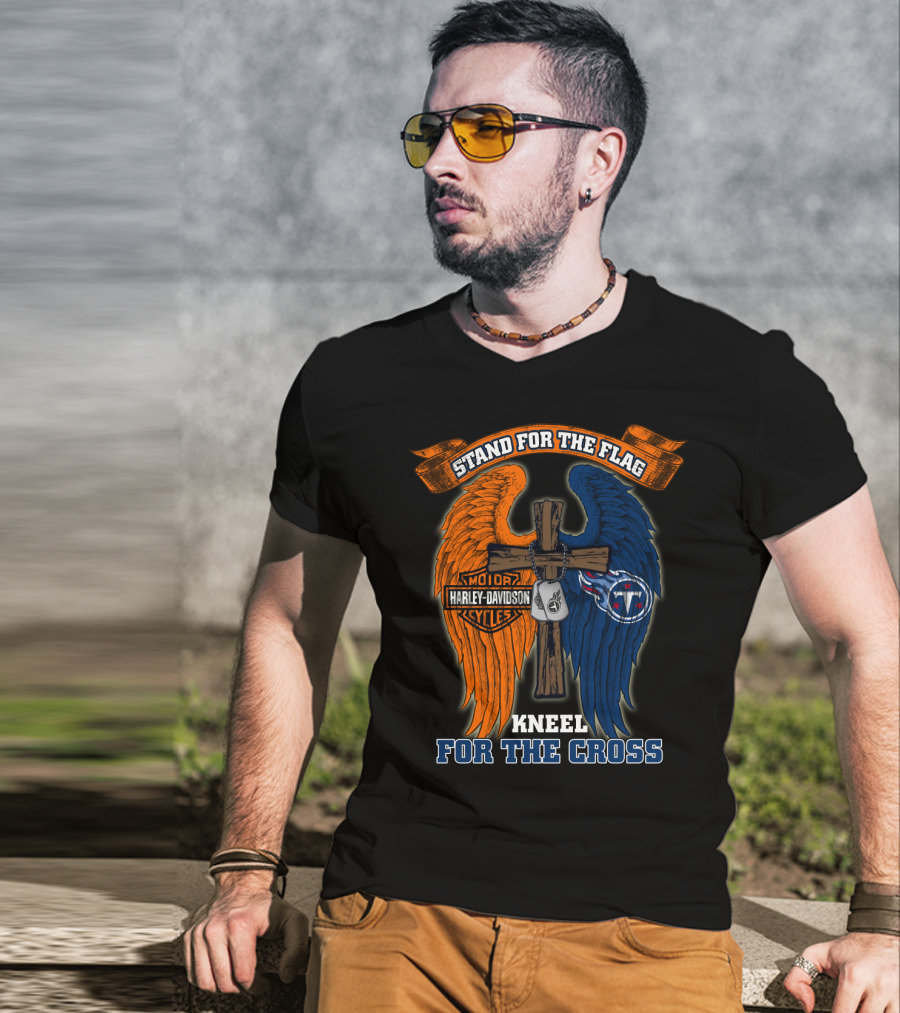Stand For The Flag Kneel For The Cross Harley Davidson Tennessee Titans T-Shirt