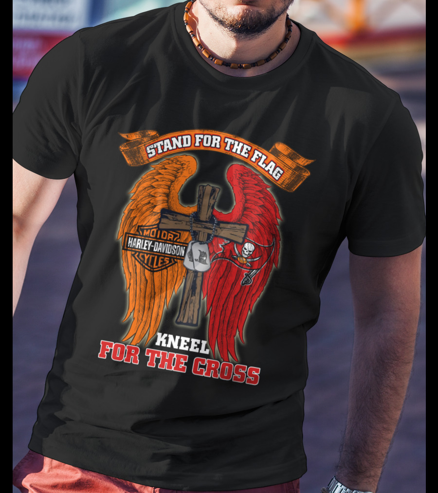 Harley Davidson Buccaneers Stand For The Flag Kneel For The Cross T-Shirt