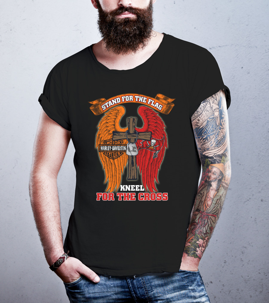 Harley Davidson Buccaneers Stand For The Flag Kneel For The Cross T-Shirt