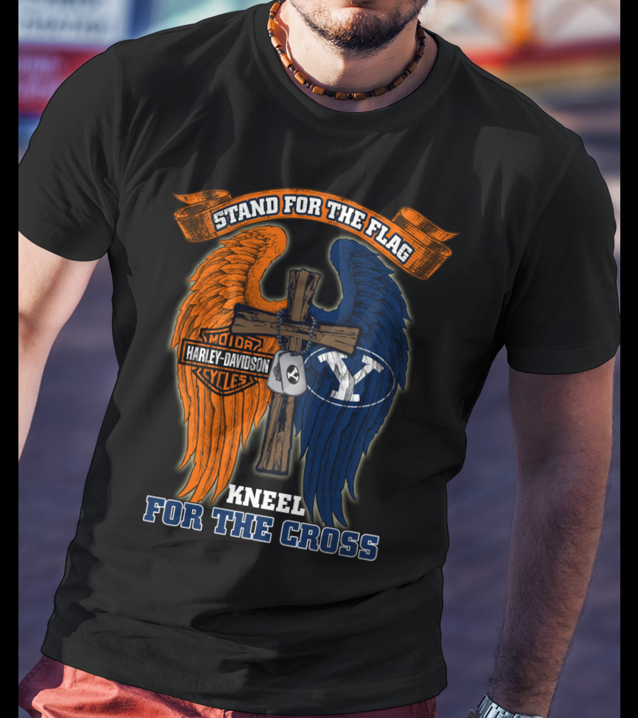 Stand For The Flag Kneel For The Cross Harley Davidson Byu Cougars T-Shirt