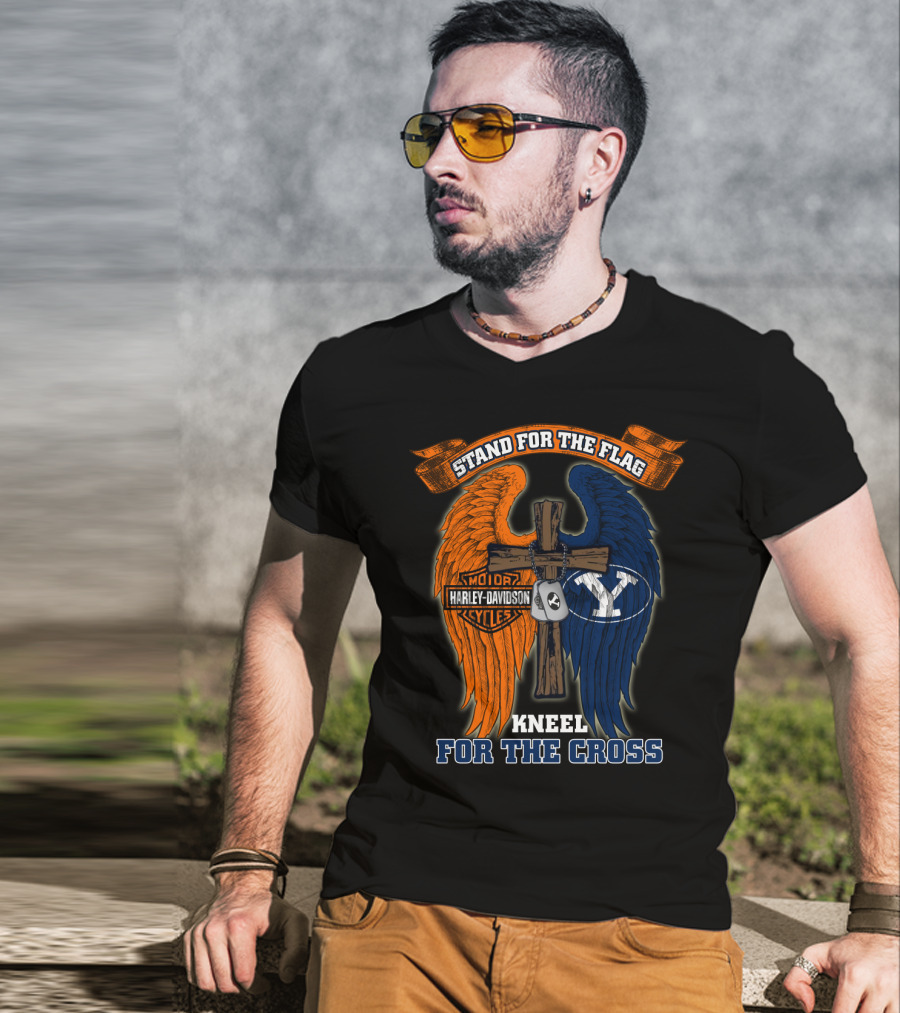 Stand For The Flag Kneel For The Cross Harley Davidson Byu Cougars T-Shirt