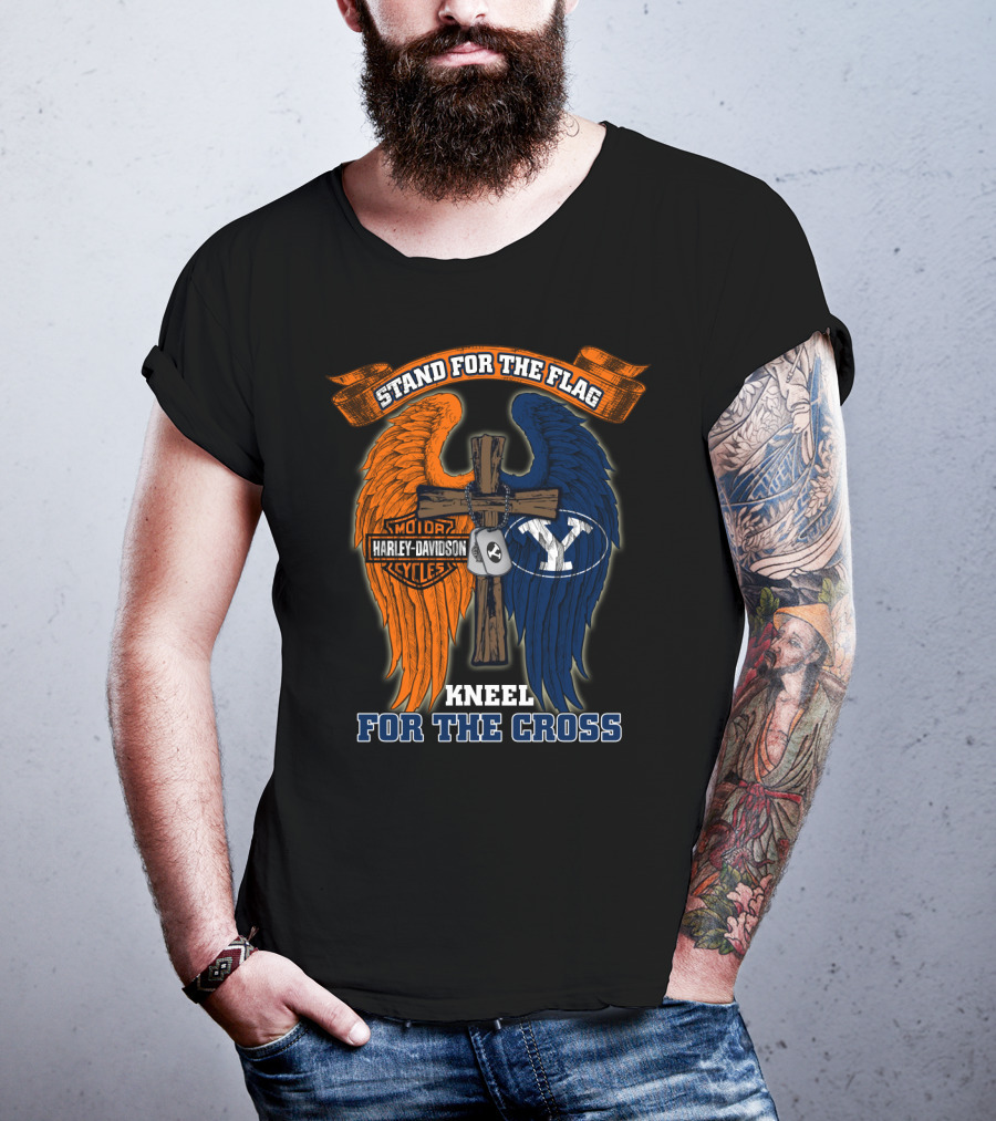 Stand For The Flag Kneel For The Cross Harley Davidson Byu Cougars T-Shirt