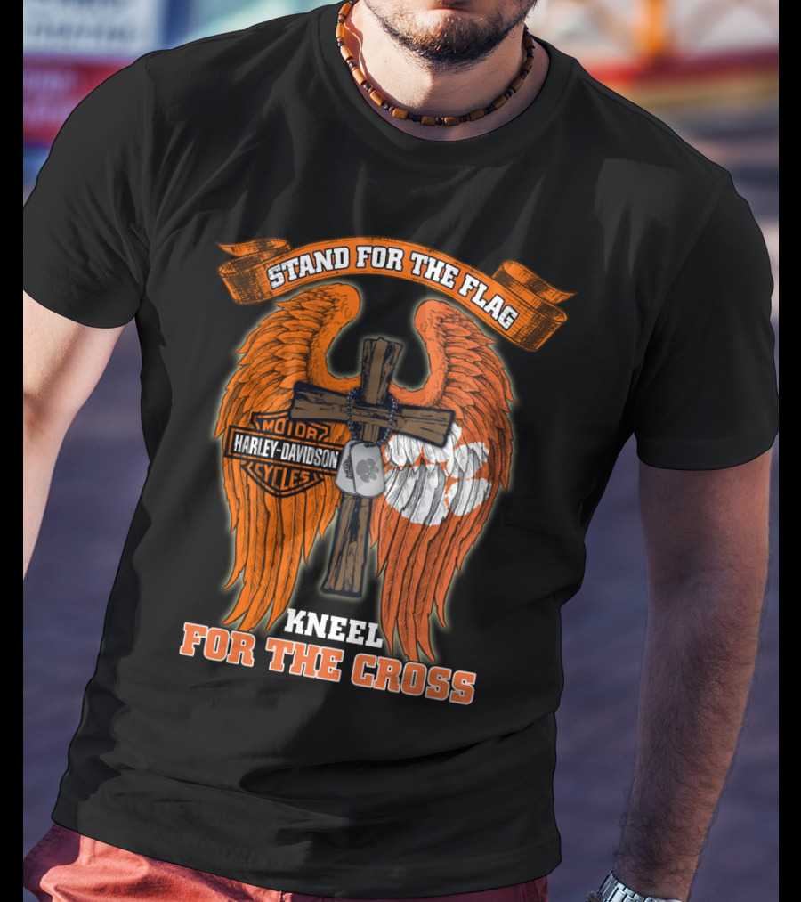 Stand For The Flag Kneel For The Cross Harley Davidson Clemson Tigers T-Shirt