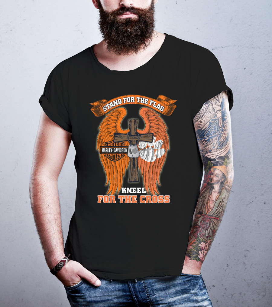 Stand For The Flag Kneel For The Cross Harley Davidson Clemson Tigers T-Shirt