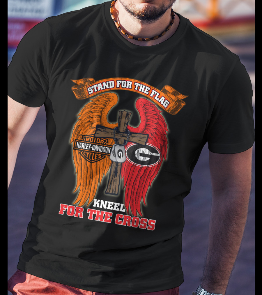 Harley Davidson Georgia Bulldogs Stand For The Flag Kneel For The Cross T-Shirt