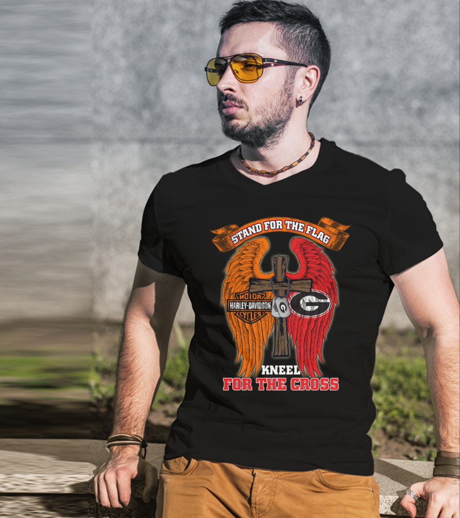 Harley Davidson Georgia Bulldogs Stand For The Flag Kneel For The Cross T-Shirt