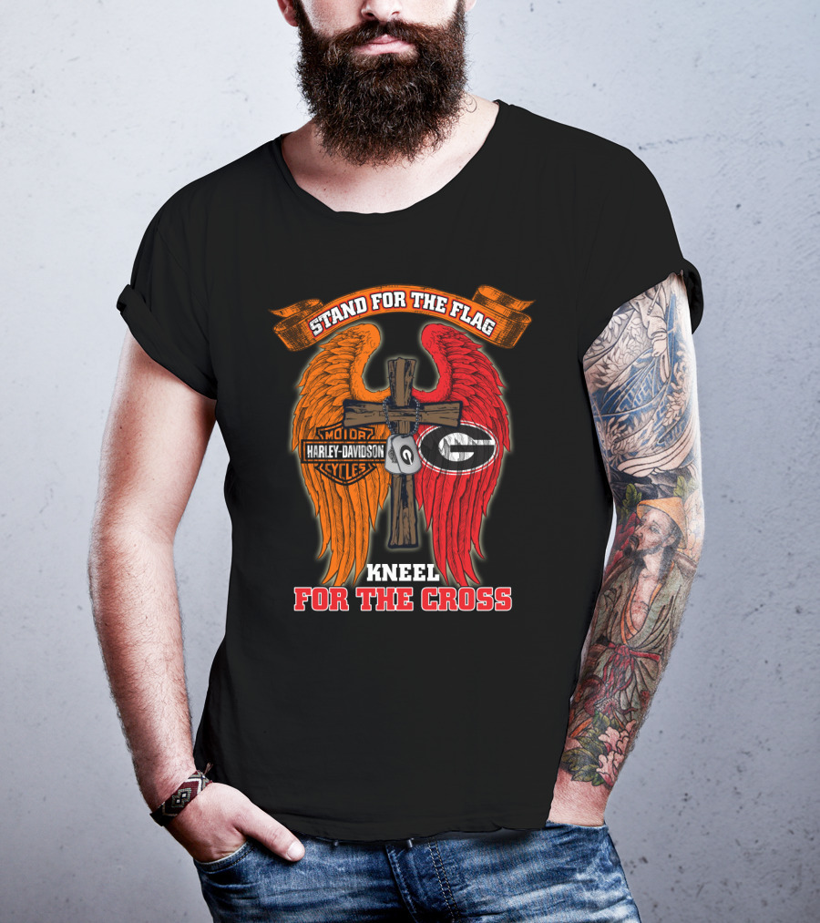 Harley Davidson Georgia Bulldogs Stand For The Flag Kneel For The Cross T-Shirt