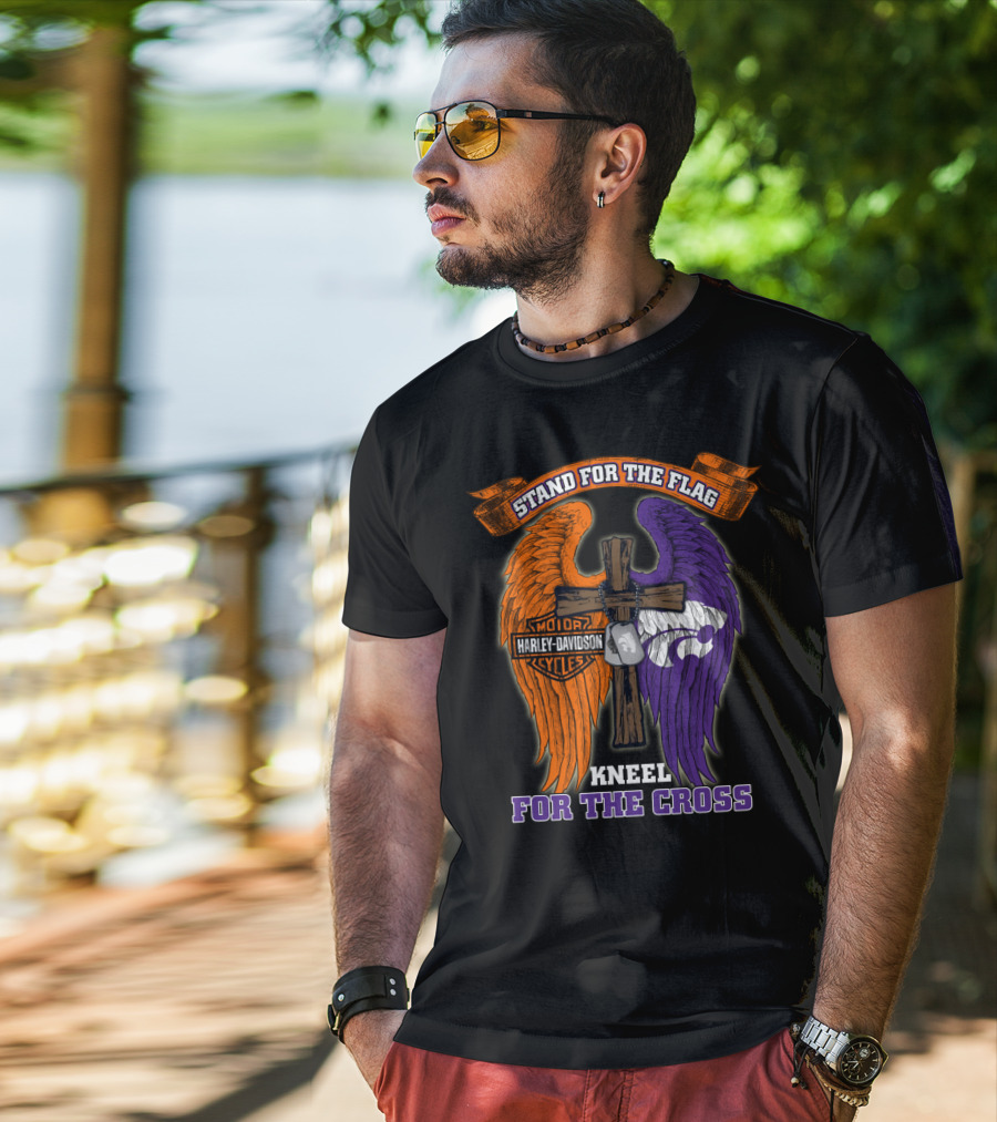 Stand For The Flag Kneel For The Cross Harley Davidson Kansas State Wildcats T-Shirt