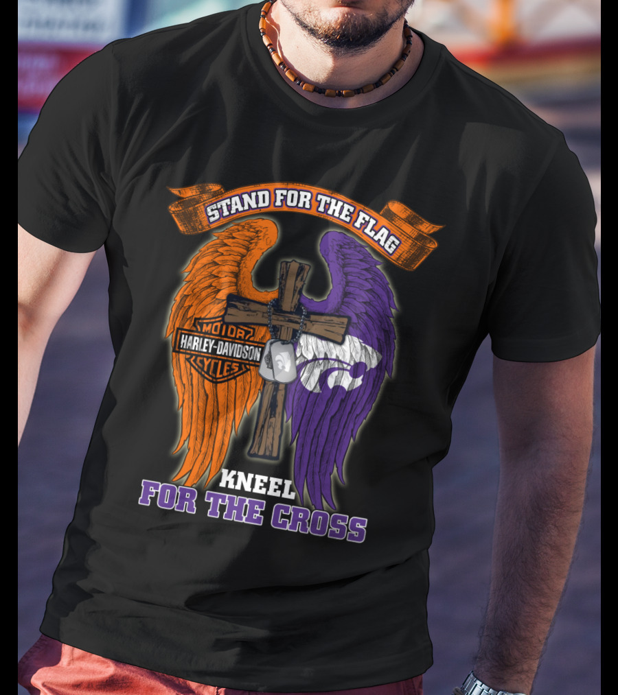 Stand For The Flag Kneel For The Cross Harley Davidson Kansas State Wildcats T-Shirt