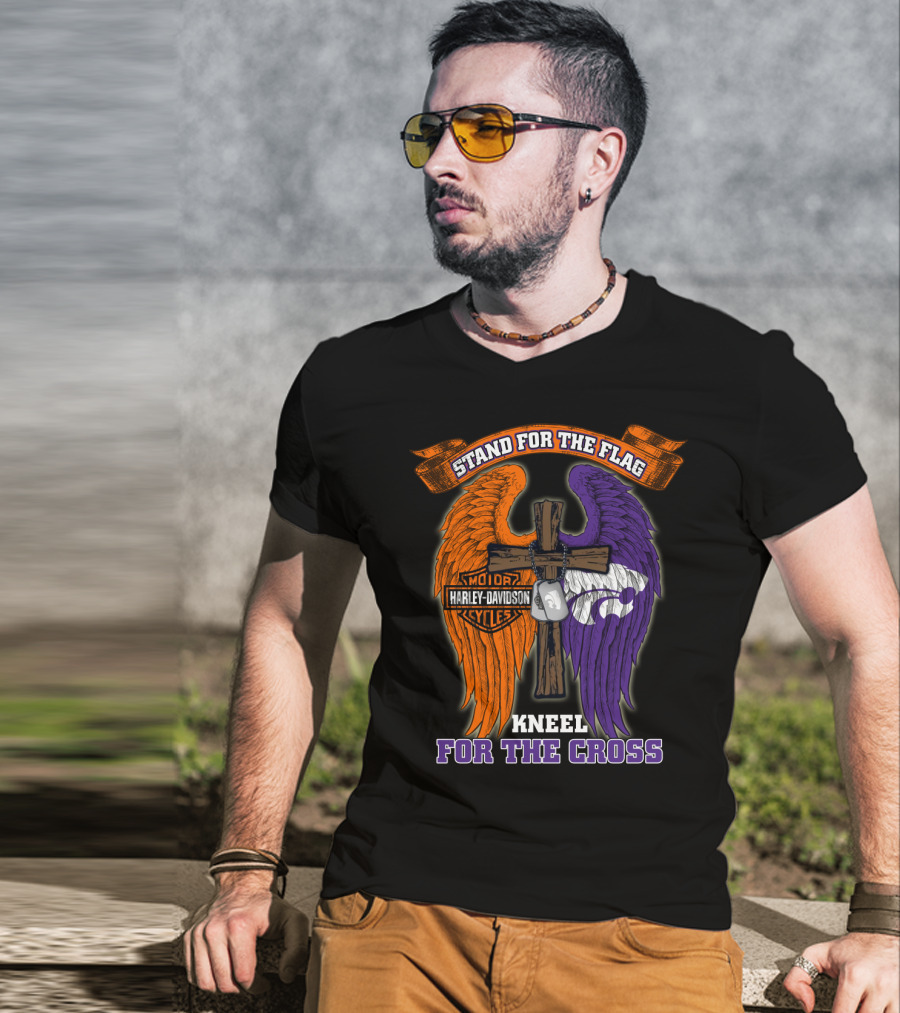 Stand For The Flag Kneel For The Cross Harley Davidson Kansas State Wildcats T-Shirt