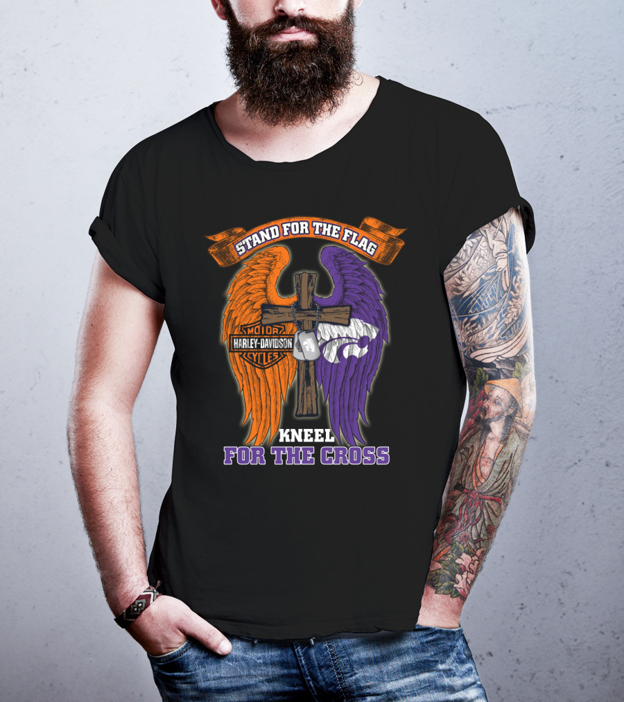 Stand For The Flag Kneel For The Cross Harley Davidson Kansas State Wildcats T-Shirt
