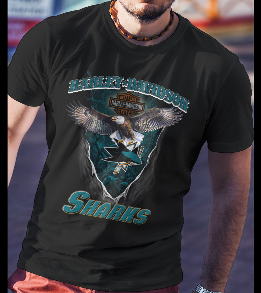 Harley Davidson San Jose Sharks Motor Cycles Eagle T-Shirt
