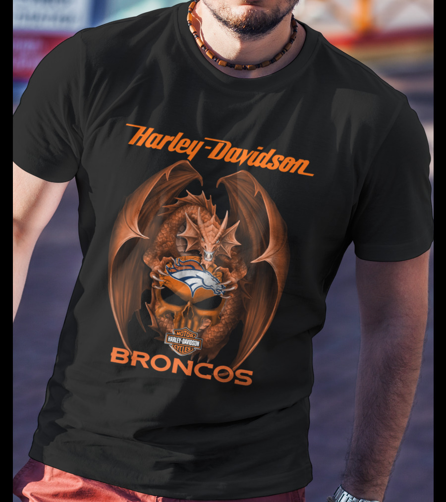 Harley Davidson Denver Broncos Dragon Motor Cycles T-Shirt