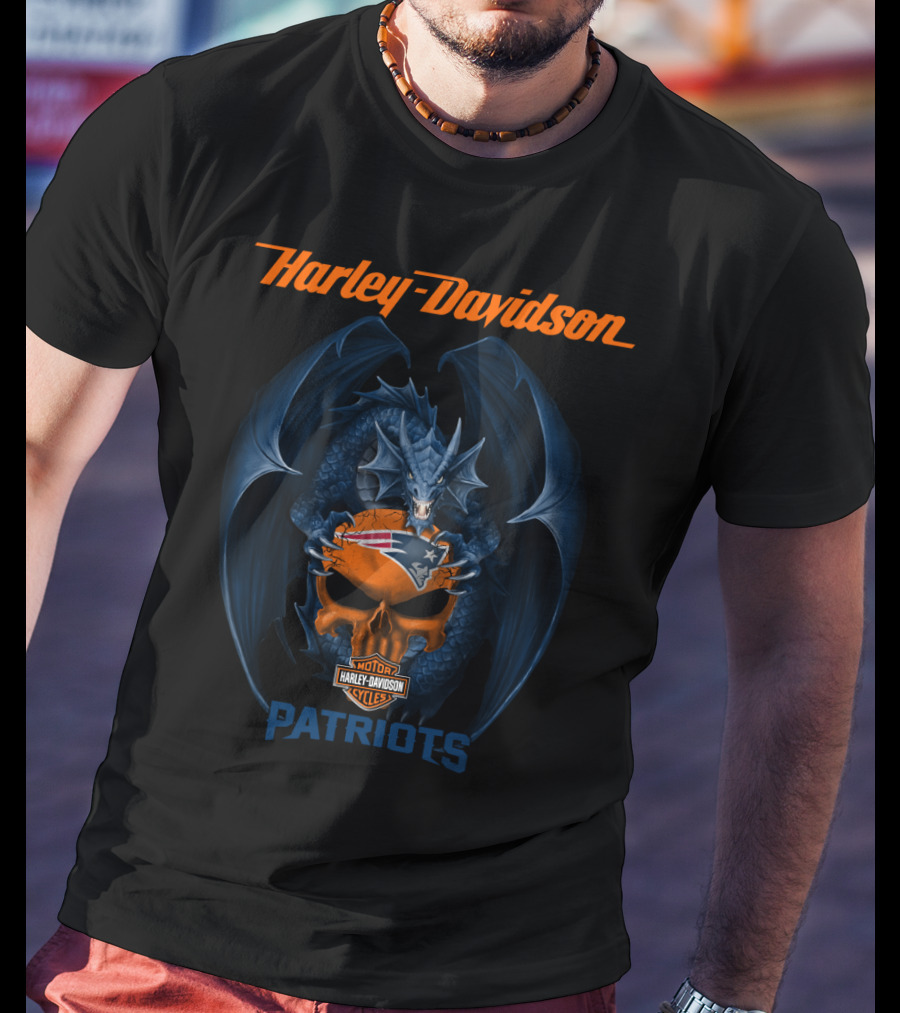 Harley Davidson Dragon New England Patriots Motor Cycles T-Shirt