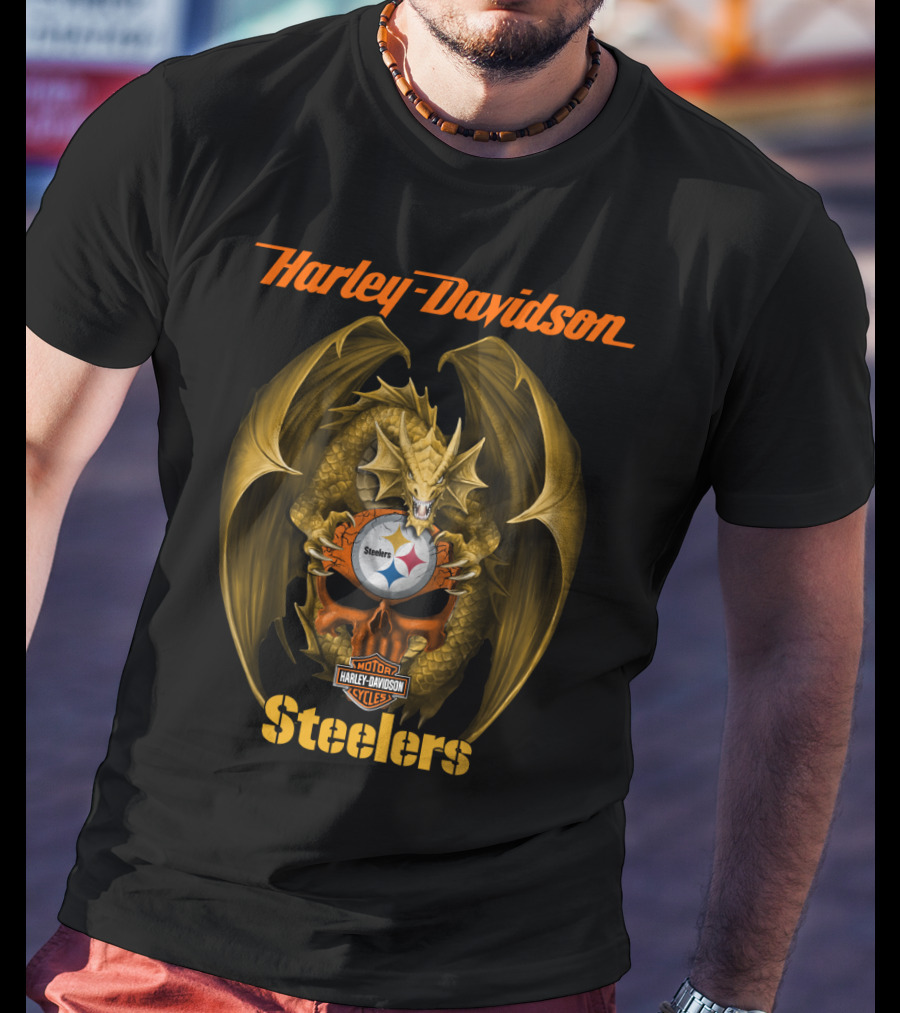 Harley Davidson Pittsburgh Steelers Dragon Nfl Motif T-Shirt