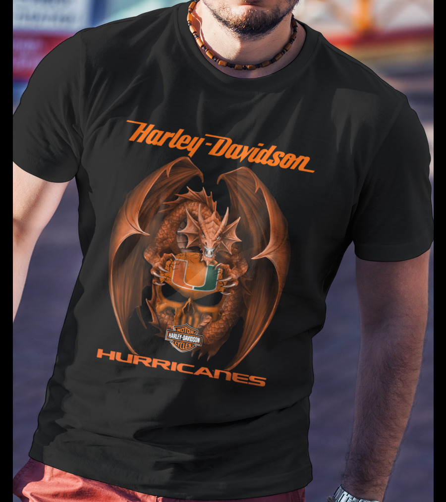 Harley Davidson Hurricanes Dragon Miami Motor Cycles T-Shirt