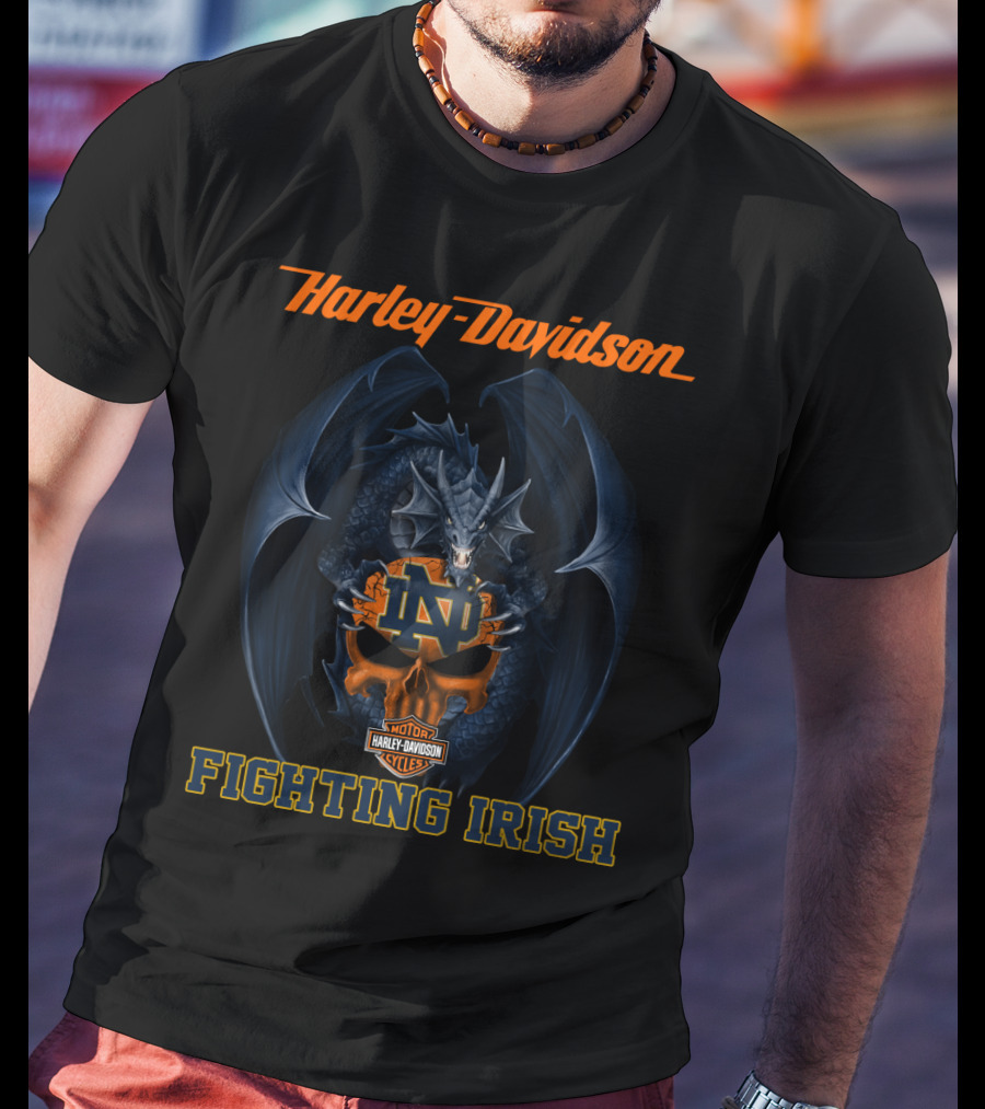 Harley Davidson Notre Dame Fighting Irish Dragon Motif T-Shirt