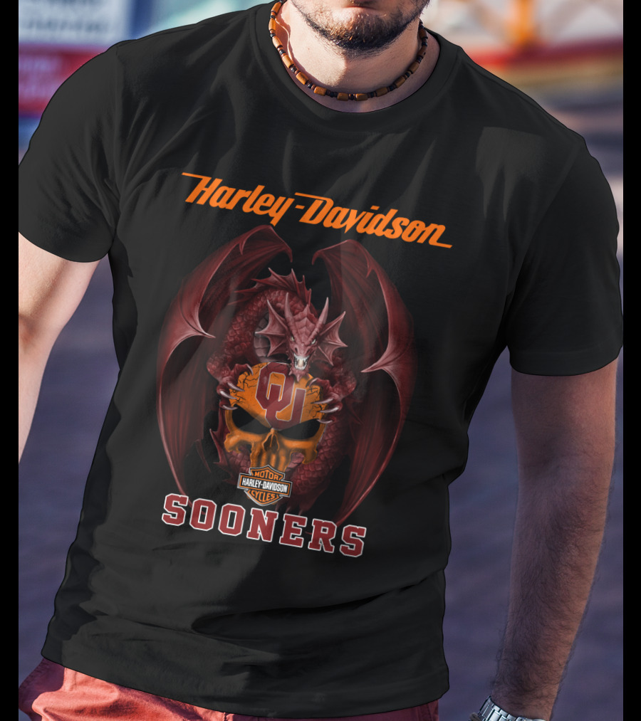 Harley Davidson Motorcycle Cycles Oklahoma Sooners Dragon T-Shirt